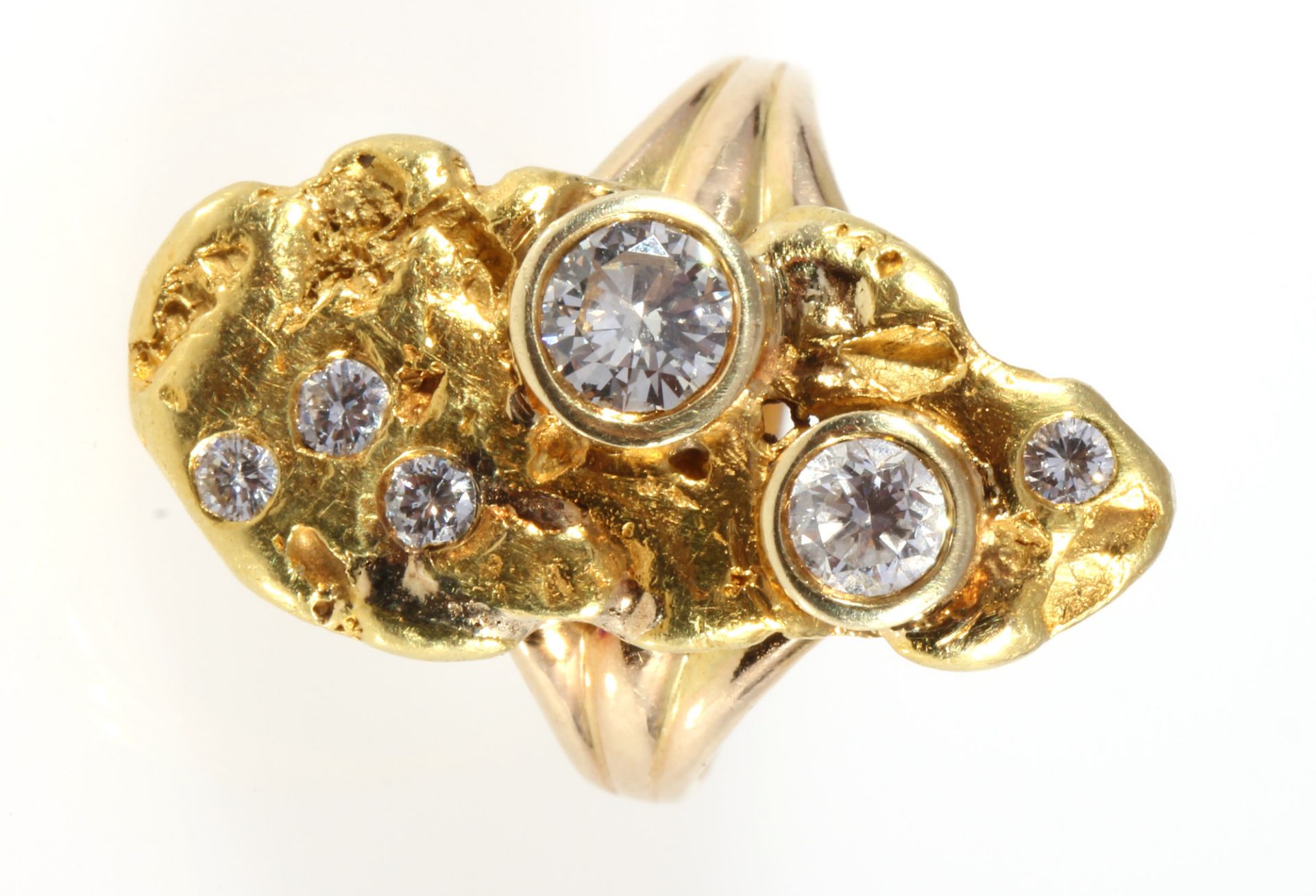 585 Gold Nugget Ring mit Brillanten ca. 0,75ct, 14K gold nugget ring with diamonds 0.75ct, - Bild 3 aus 4