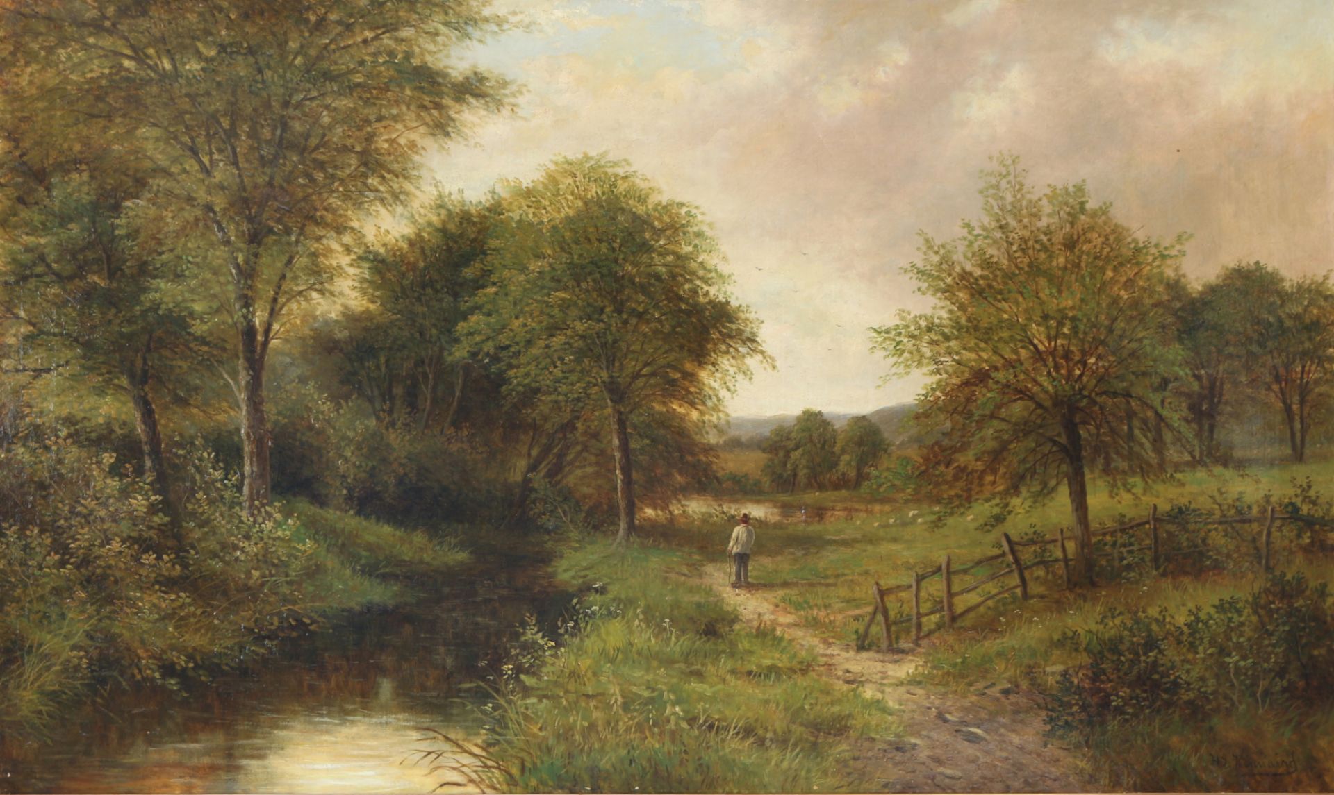 Henry John Kinnaird (1861-1929) Idyllische Landschaft mit Flusslauf, Idyllic landscape with a river,