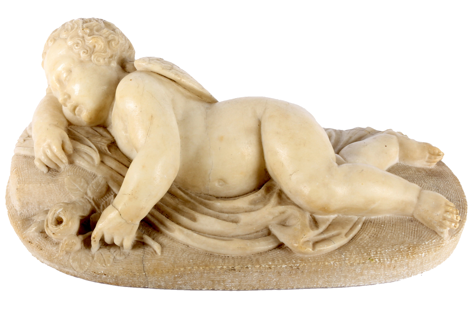 Alabaster sleeping cherub sculpture ca. 1900, schlafende Putte,