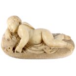 Alabaster Skulptur um 1900 schlafende Putte, sleeping cherub sculpture,