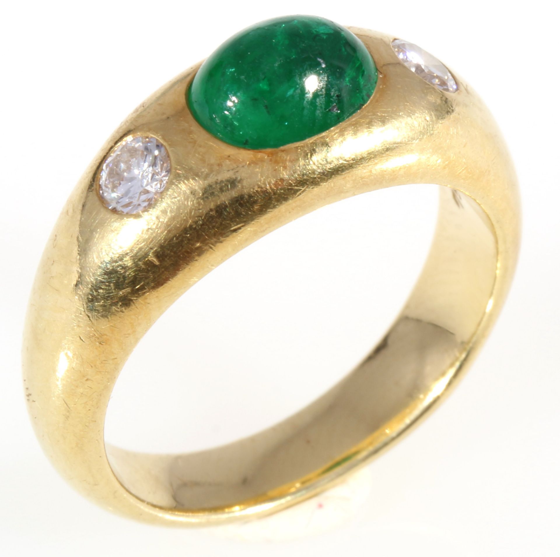 750 Gold Ring Smaragd mit 2 Brillanten, 18K gold ring emerald and 2 diamonds,