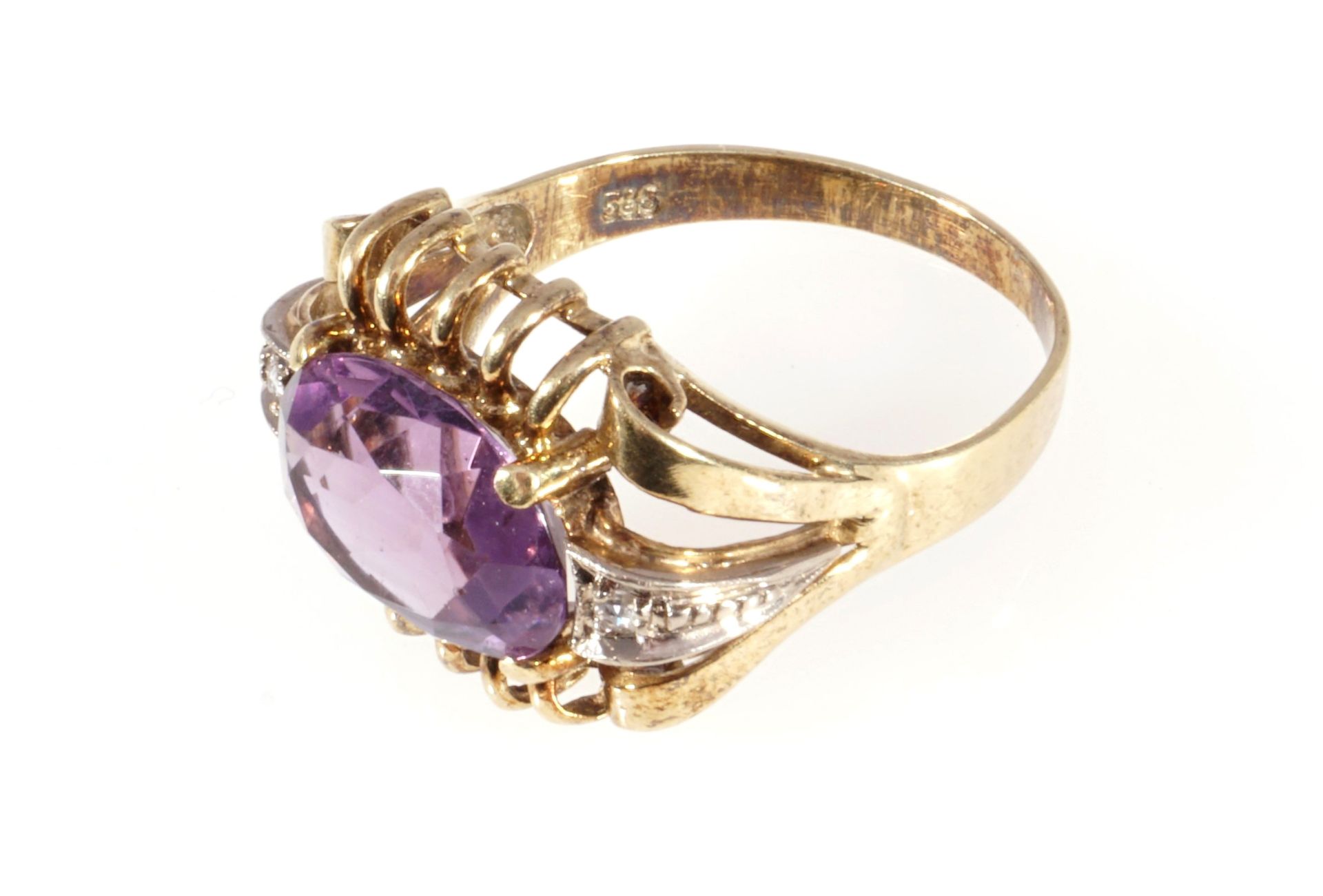 585 Gold Ring Amethyst mit 2 Brillanten, 14K gold ring amethyst with 2 brilliants, - Bild 5 aus 5