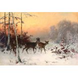 Arthur Thiele (1841-1919) Rehe in Winterlandschaft 1879, deer in winter landscape,