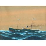 Marinemalerei um 1900 Dampfer Peritia, Kaiserreich, marine painting ca. 1900 steam ship Peritia, ger