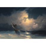 Russischer Maler 19. Jahrhundert, Segelschiff im Mondschein, sailing ship in the moonlight,