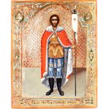 Russland Ikone Heiliger Prinz Alexander Jaroslawitsch Newski 19. Jahrhundert, russian icon saint pri
