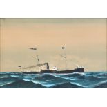 Marinemalerei um 1900 Dampfer Ellida, marine painting steam ship Ellida ca. 1900,