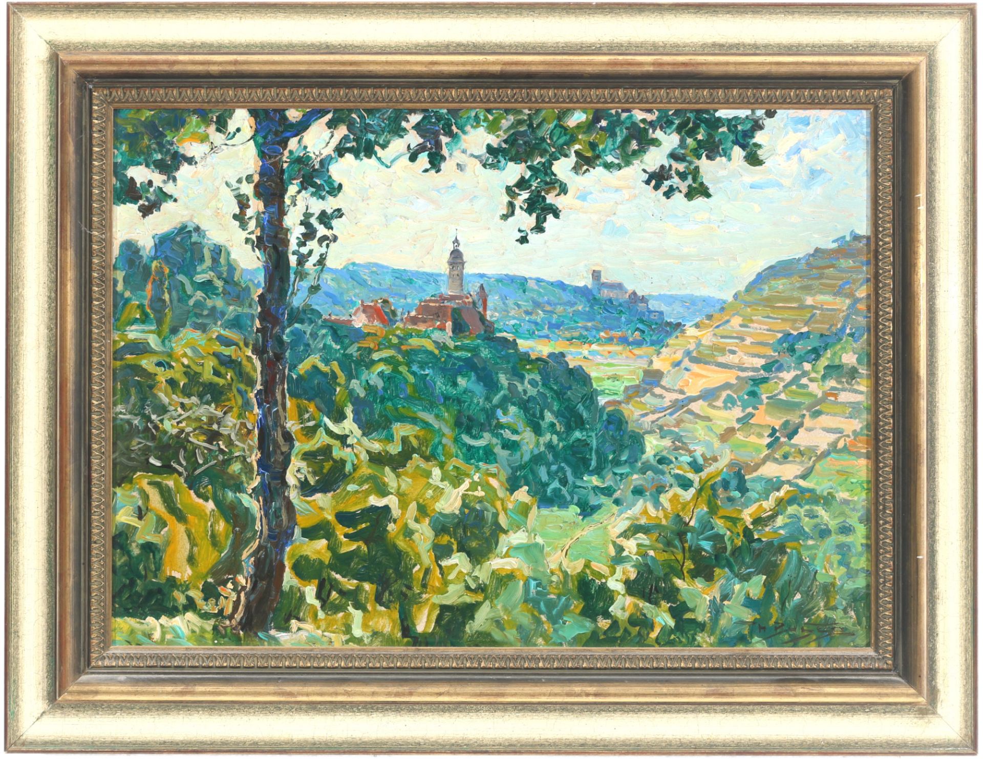 Hans Busse (1867-1914) Landschaft mit Blick auf Kirchturm, landscape with church spire, - Bild 2 aus 4