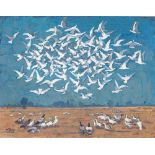 Hermann Teuber (1894-1985) Taubenschwarm 1967, flock of pigeons,