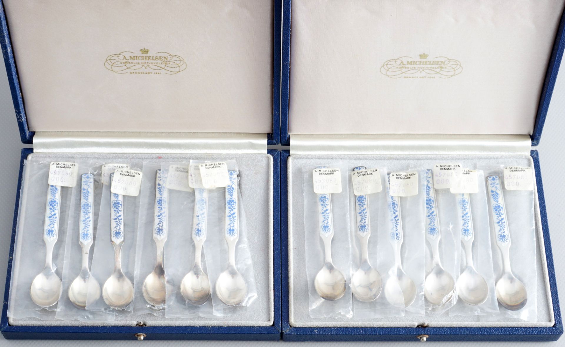 Denmark Anton Michelsen 925 sterling silver 12 mocha coffee spoons, Silber Mokkalöffel,