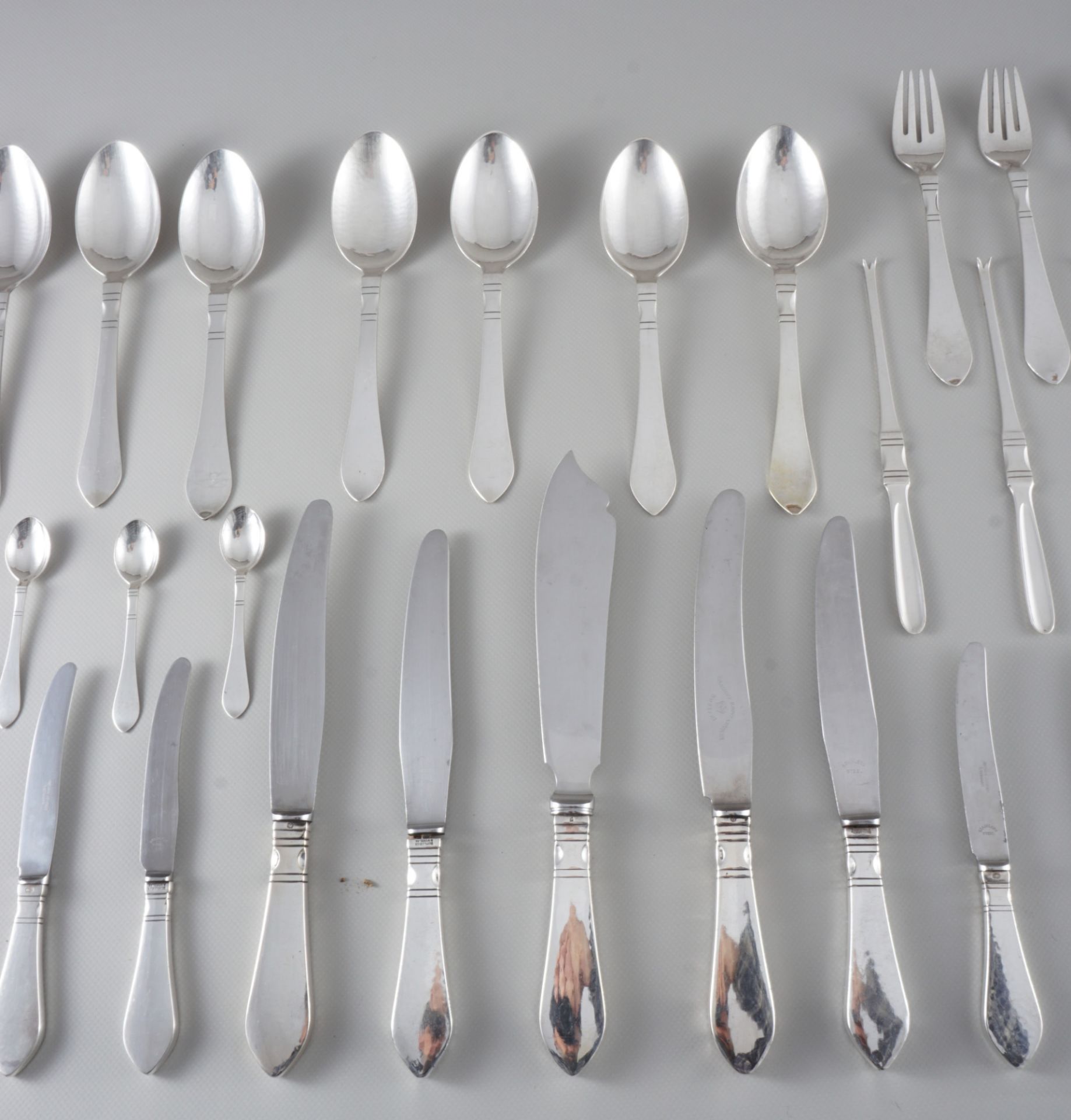 Georg Jensen Continental 925 sterling silver 47-piece cutlery lot, Silber Restbesteck, - Image 3 of 5