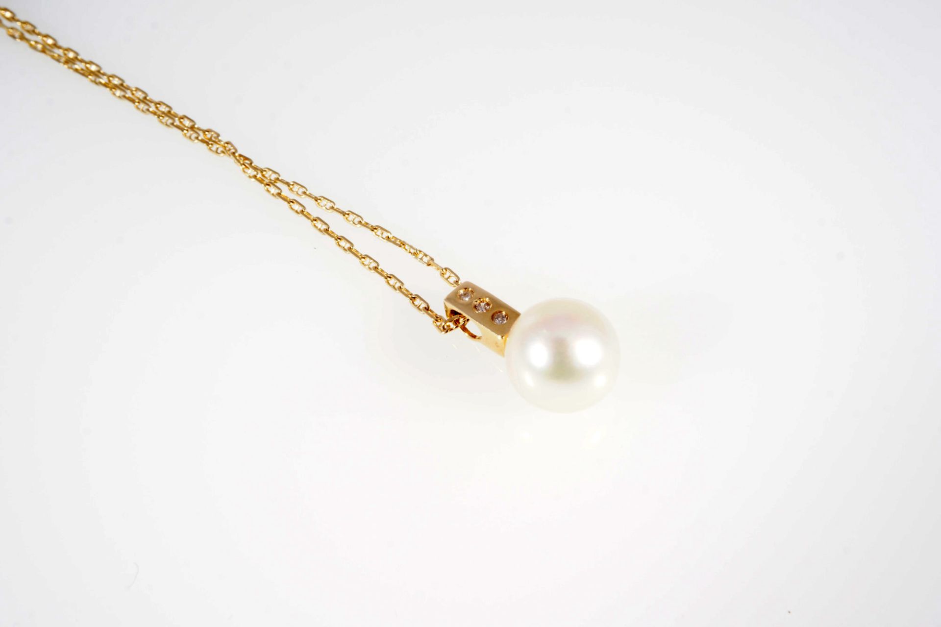 750 Gold Perle Brillanten Anhänger mit 750 Gold Halskette, 18K gold pearl brilliants pendant with 18 - Bild 3 aus 4