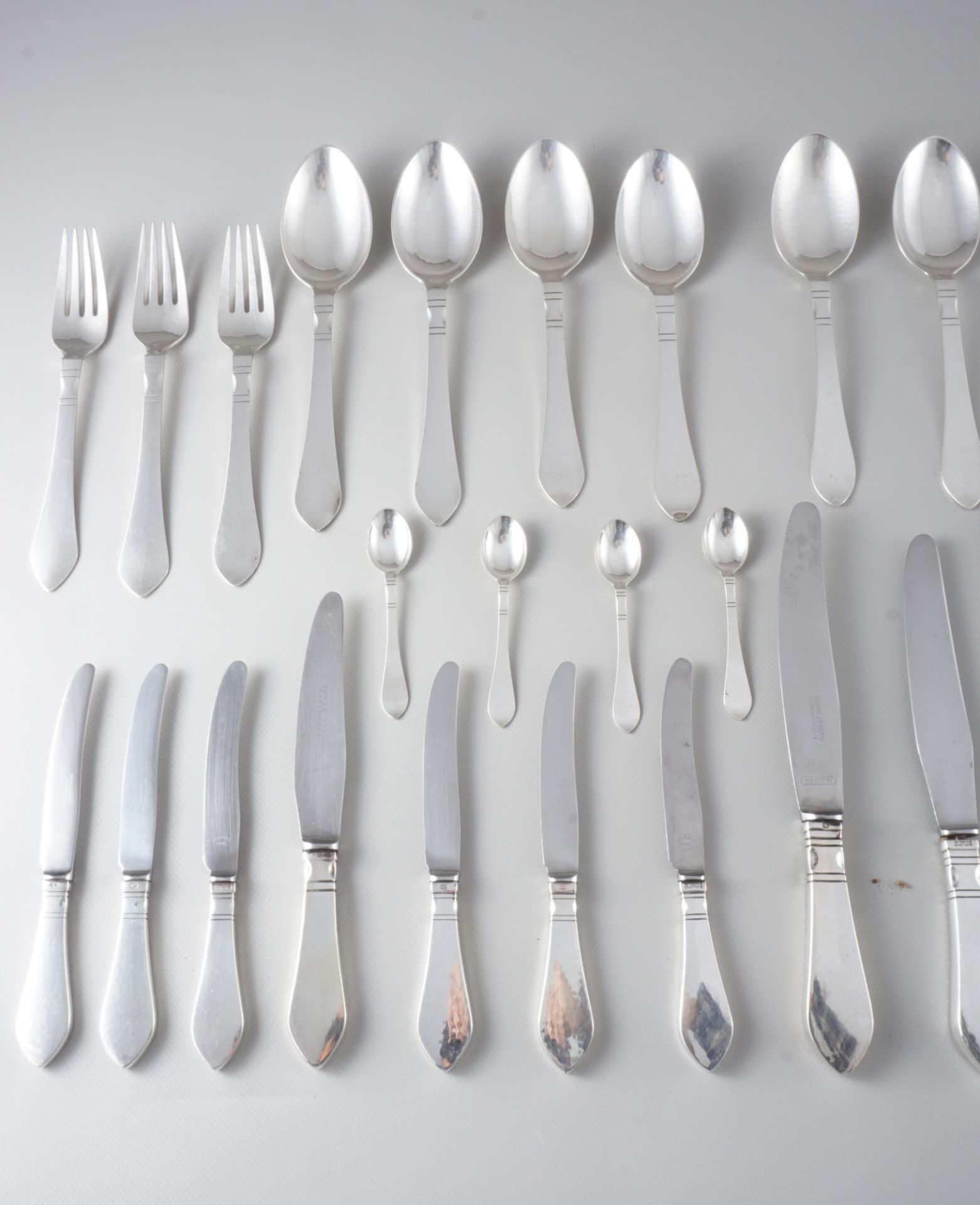 Georg Jensen Continental 925 sterling silver 47-piece cutlery lot, Silber Restbesteck, - Image 2 of 5