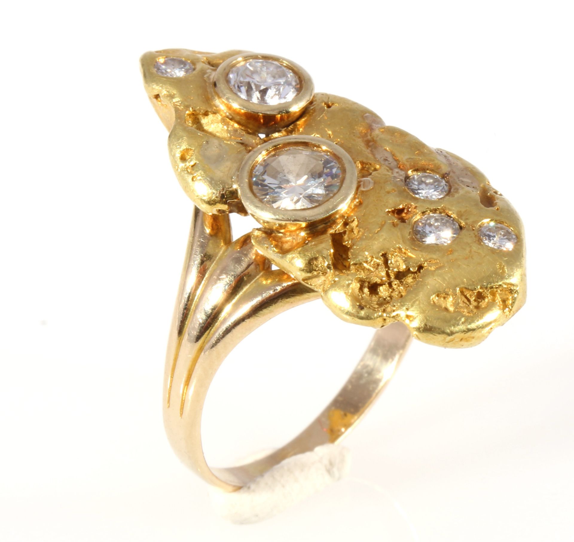 585 Gold Nugget Ring mit Brillanten ca. 0,75ct, 14K gold nugget ring with diamonds 0.75ct, - Bild 2 aus 4