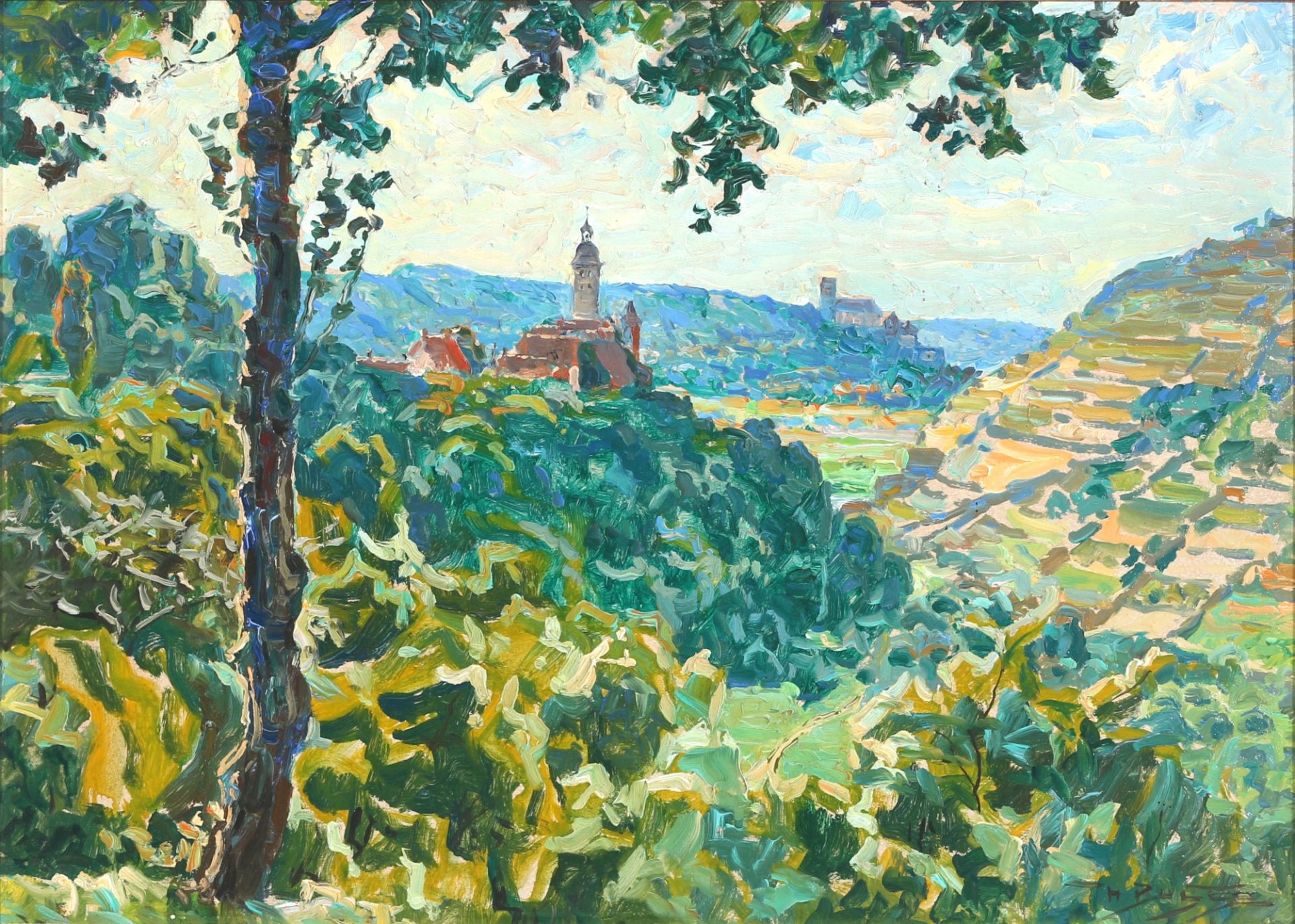 Hans Busse (1867-1914) Landschaft mit Blick auf Kirchturm, landscape with church spire,