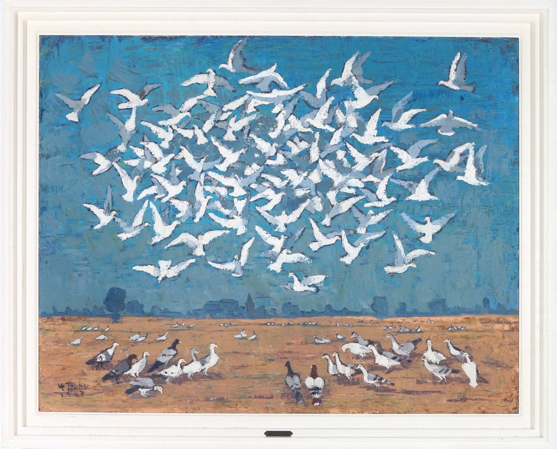 Hermann Teuber (1894-1985) Taubenschwarm 1967, flock of pigeons, - Bild 2 aus 4