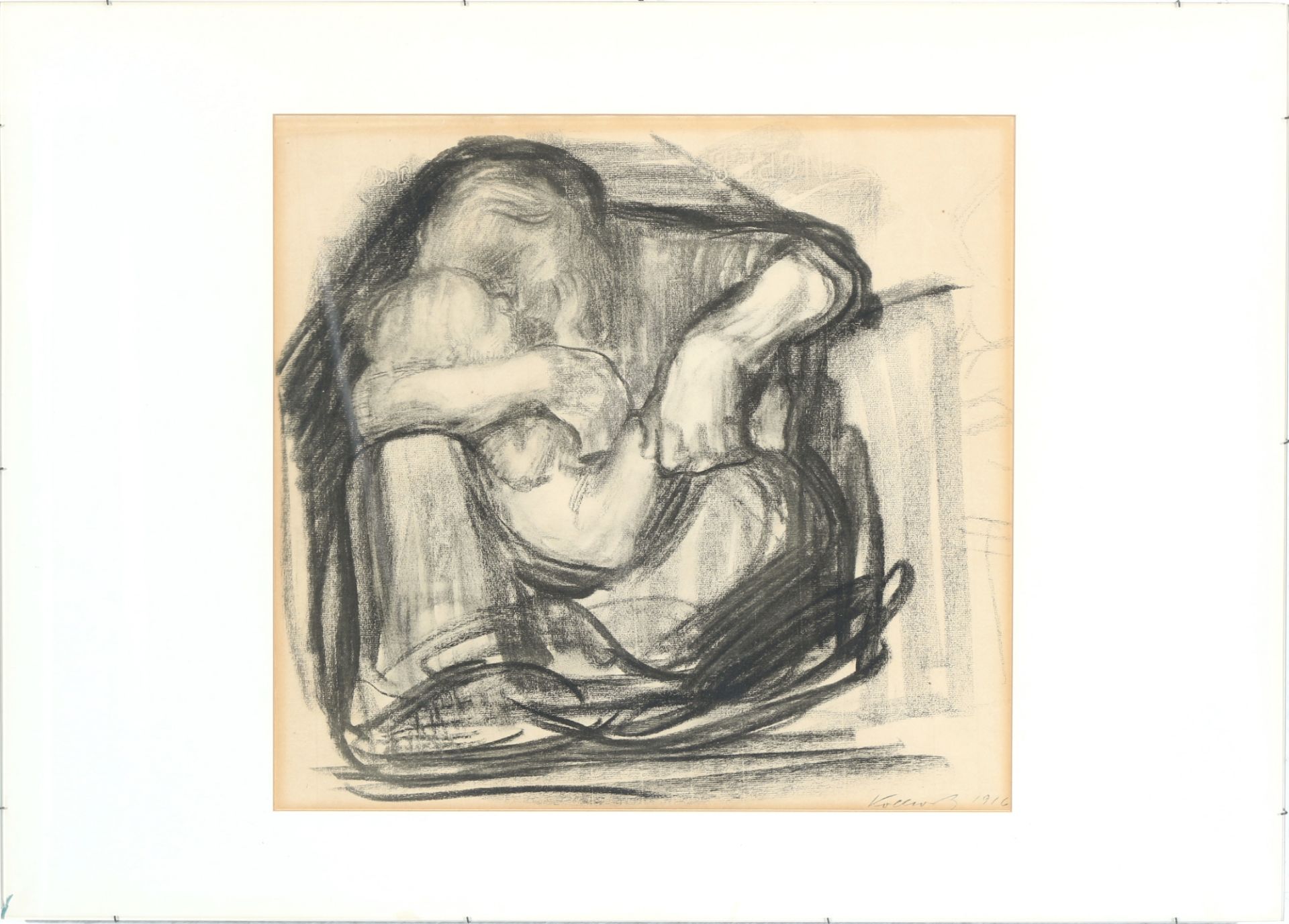 Käthe Kollwitz (1867-1945) crouching woman with child in her lap, kauernde Frau mit Kind im Schoß, - Image 2 of 3