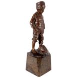 Julius Paul Schmidt-Felling (1835-1920) Bronze Bub mit Ente, boy with duck,