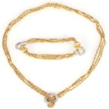 750 Gold / 950 Platin Brillanten Collier und Armband, Kordel, 18K gold / 950 platinum diamond neck