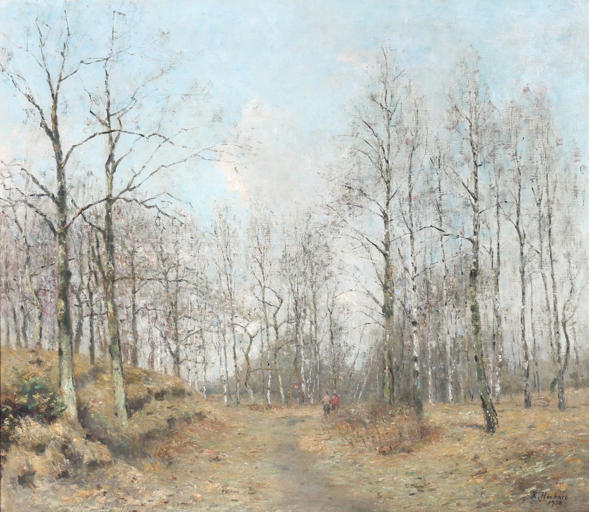 Rudolf Höckner (1864-1942) Waldlandschaft mit Spaziergängern, Forest landscape with walkers,
