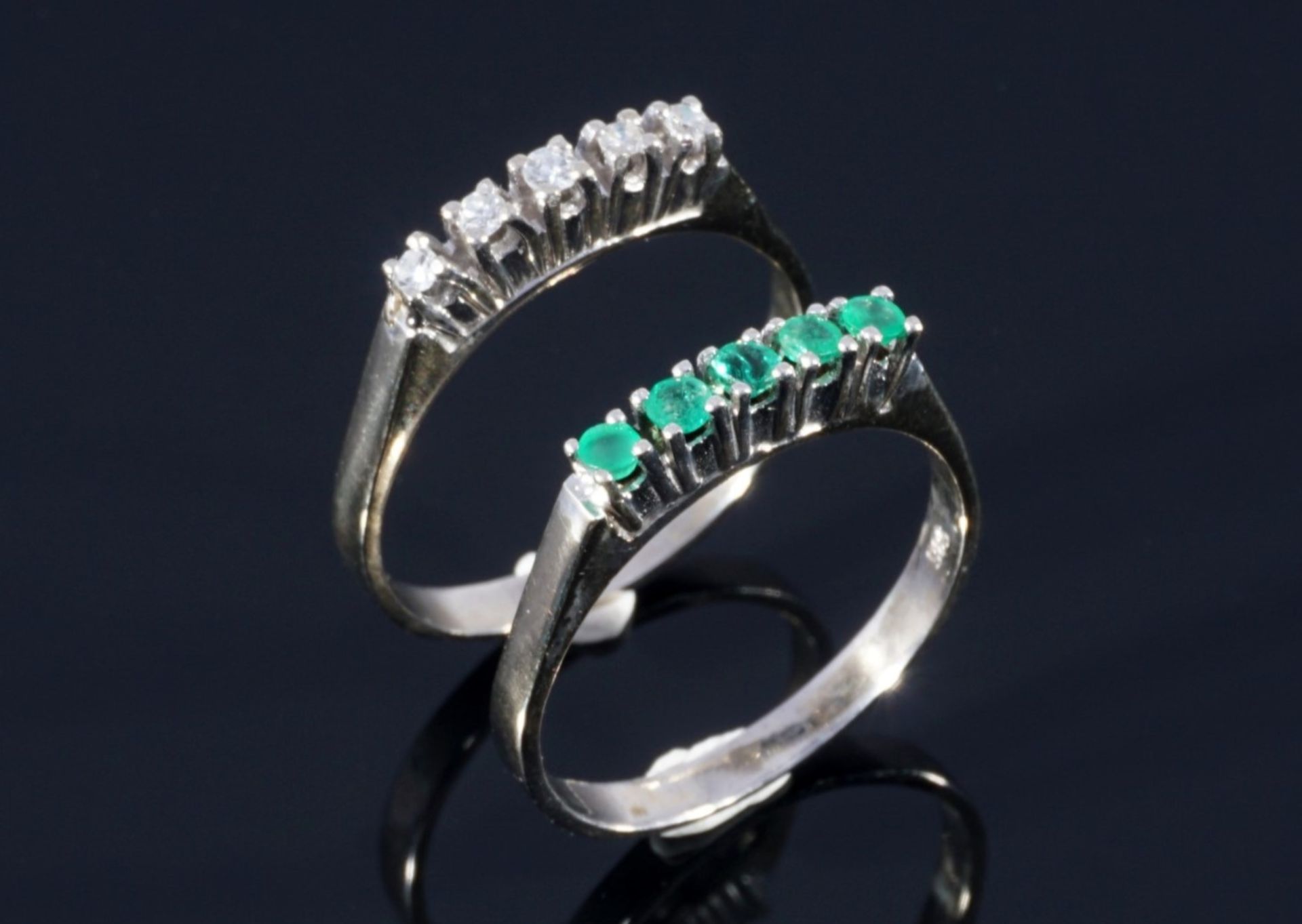 585 gold 2 rings emeralds and diamonds, 14K Gold 2 Ringe Smaragd und Brillanten,