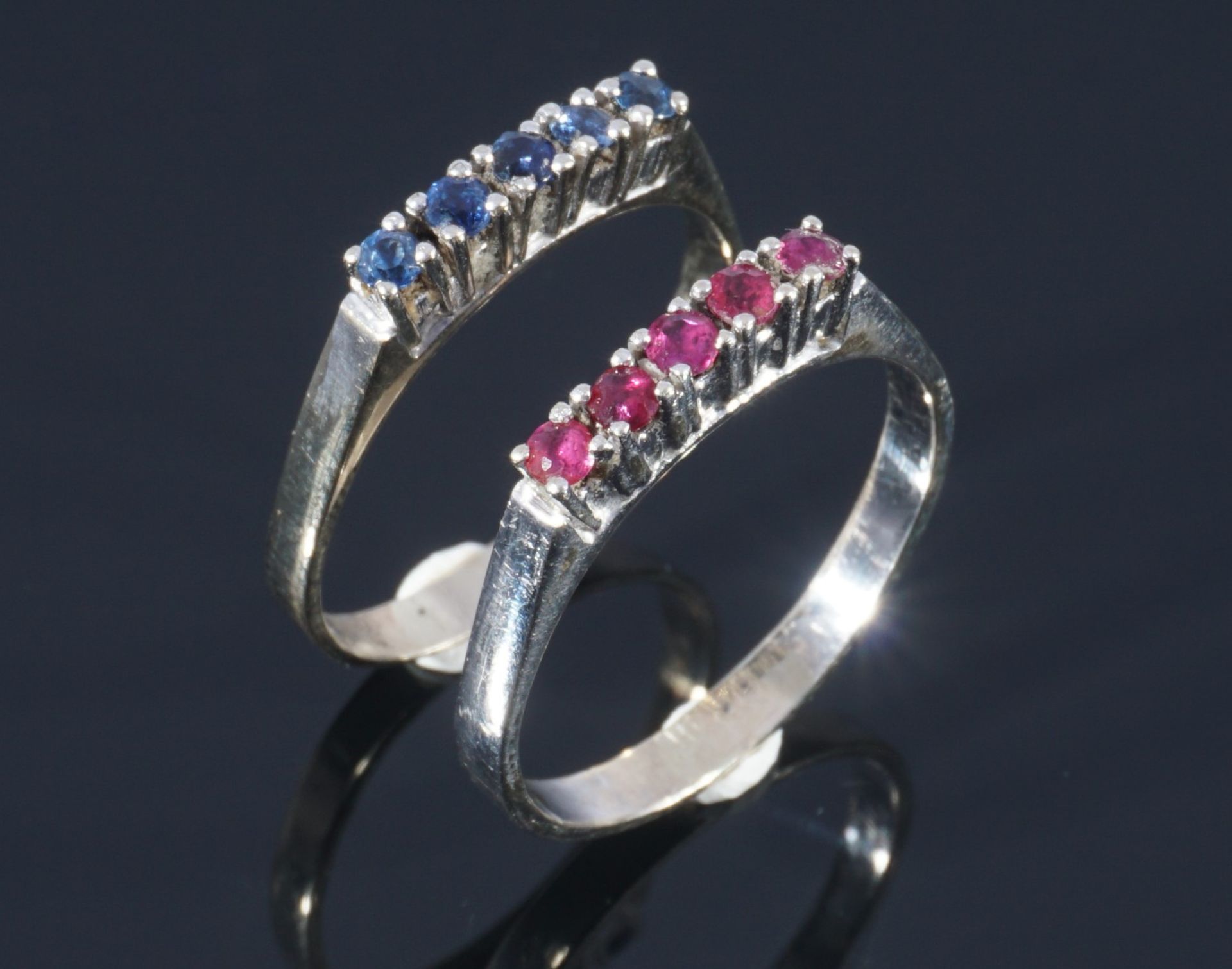 585 gold 2 rings sapphire and rubies, 14K Gold 2 Ringe Saphir und Rubine,