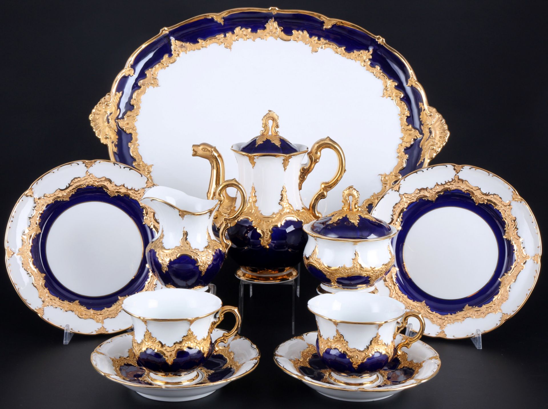 Meissen B-Form royal blue coffee dejeuner for 2 persons 1st choice, Kaffee Set für 2 Personen 1.Wahl