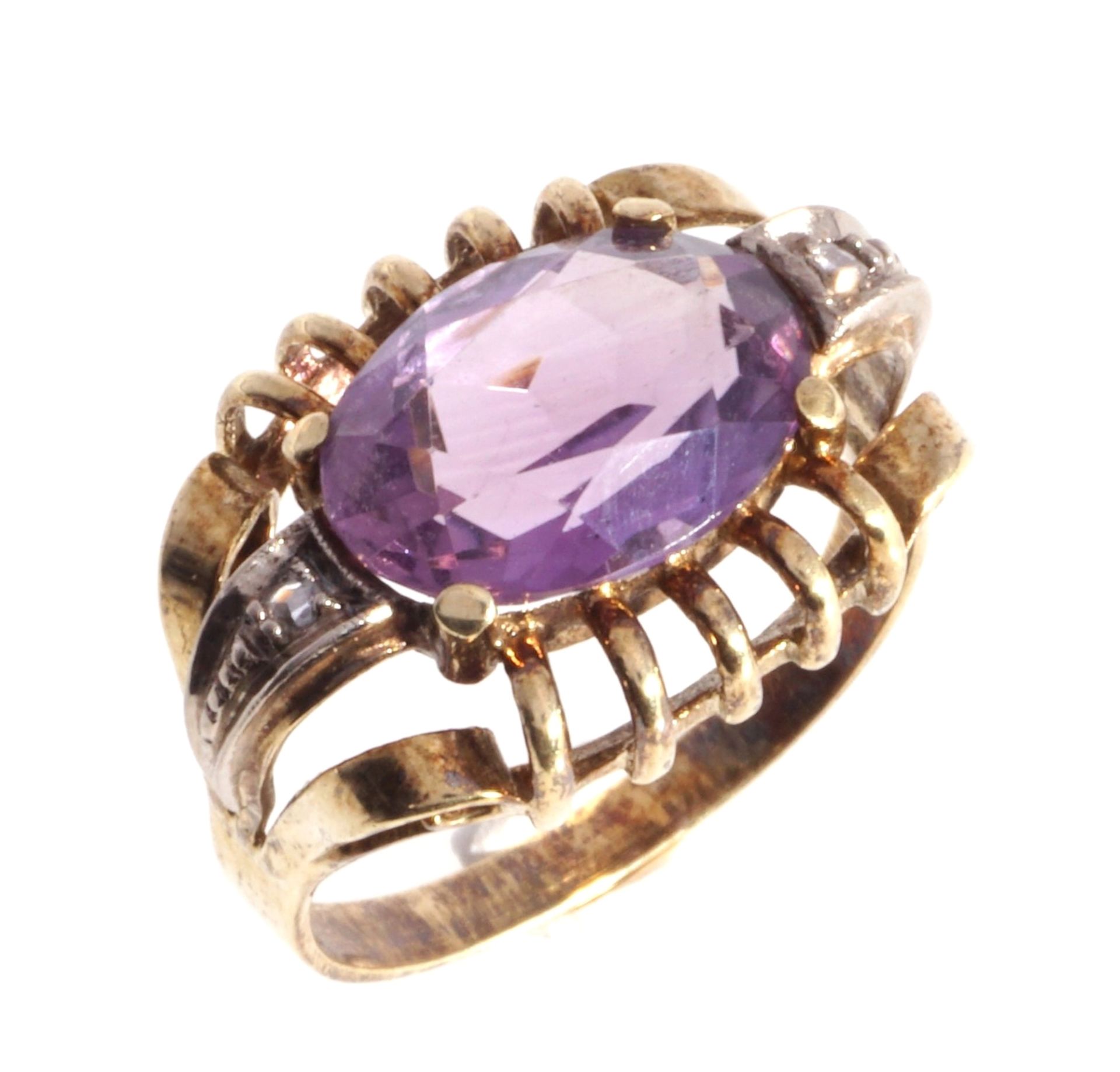 585 Gold Ring Amethyst mit 2 Brillanten, 14K gold ring amethyst with 2 brilliants,