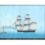 Marinemalerei 19. Jahrhundert, dänischer Zweimaster vor Flensburg, marine painting 19th century, dan