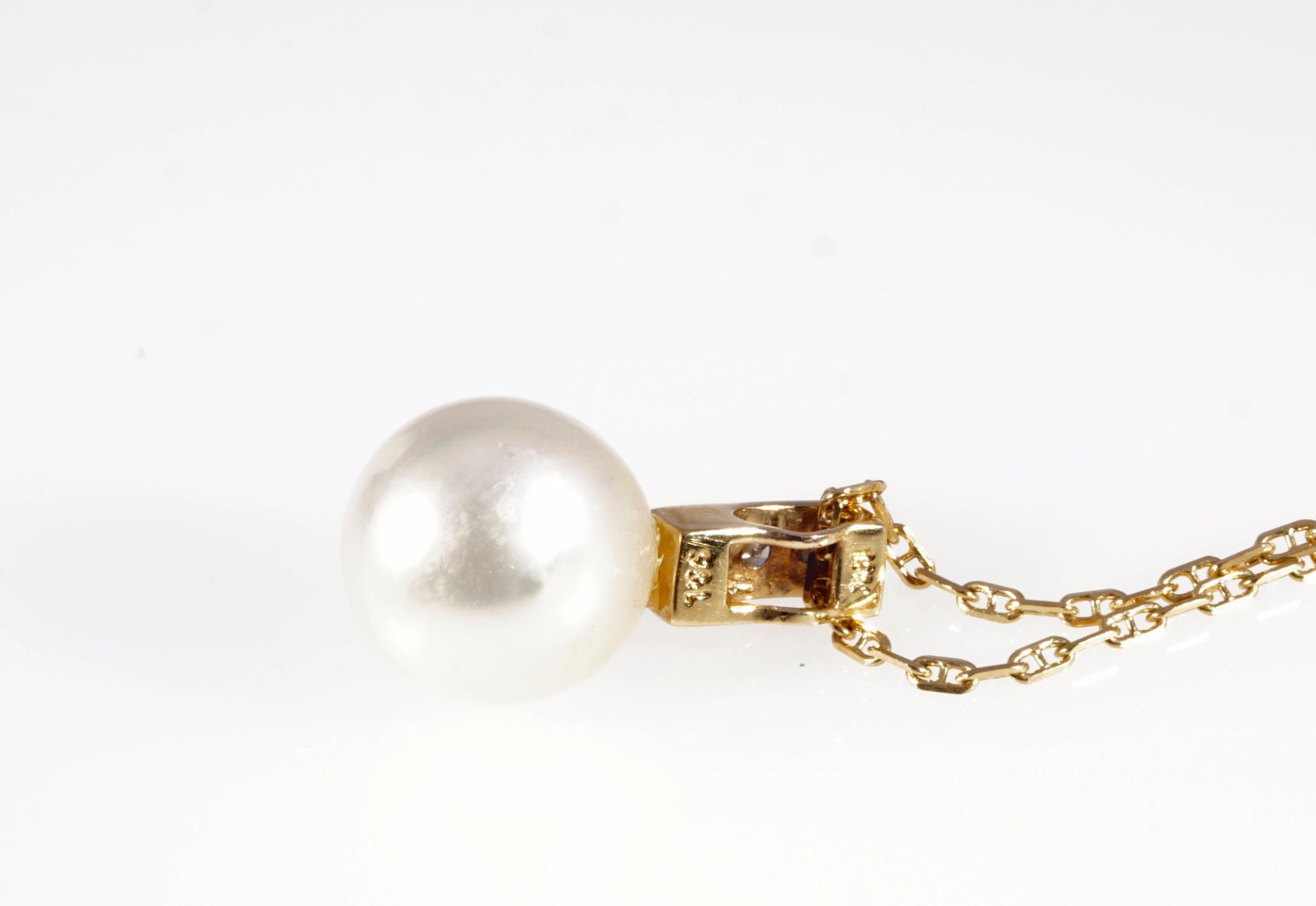 750 Gold Perle Brillanten Anhänger mit 750 Gold Halskette, 18K gold pearl brilliants pendant with 18 - Bild 4 aus 4