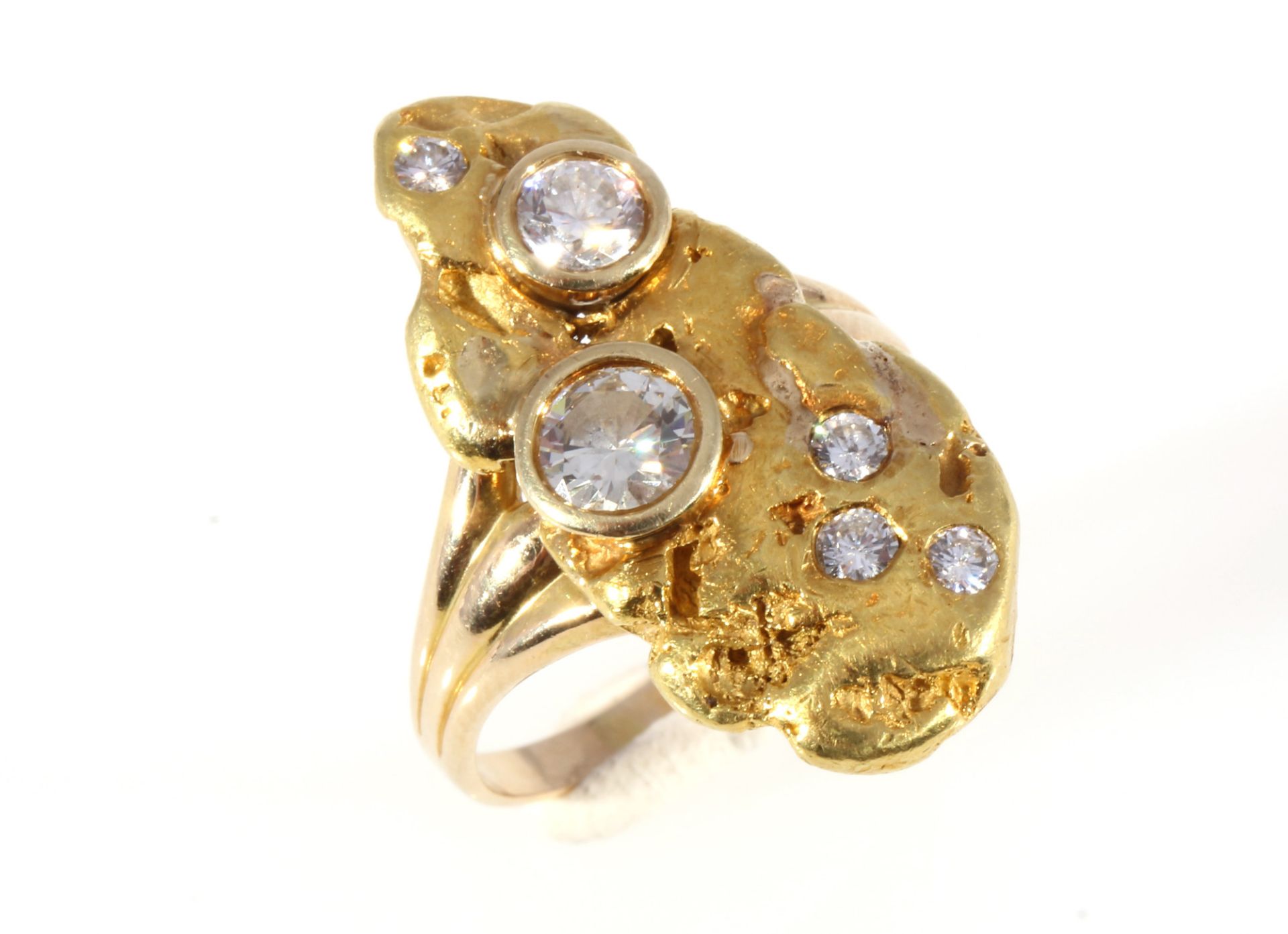 585 Gold Nugget Ring mit Brillanten ca. 0,75ct, 14K gold nugget ring with diamonds 0.75ct,