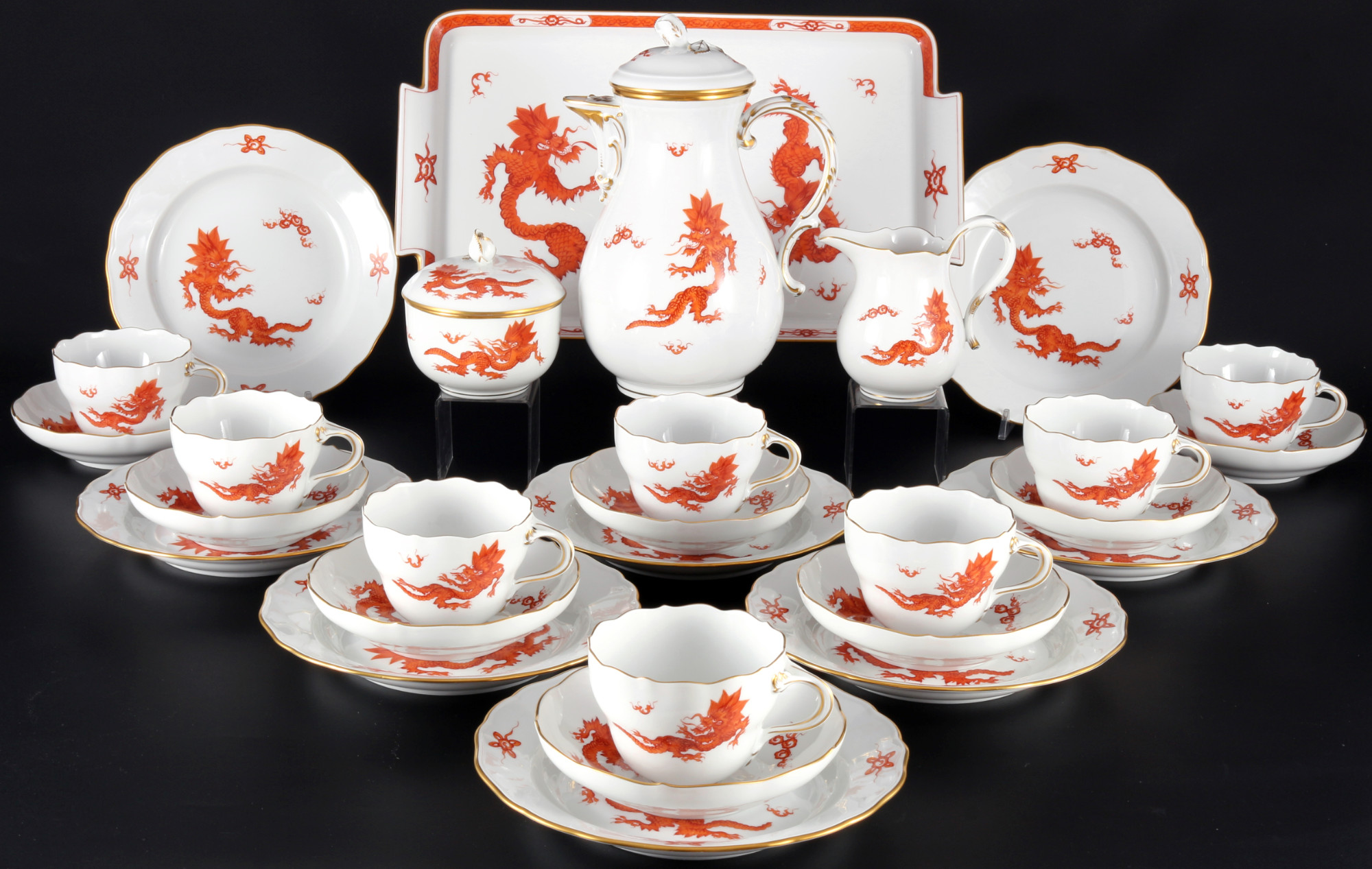 Meissen Red Ming Dragon coffee service for 8 pers. 1st choice, Mingdrache Kaffeeservice für 8 Person