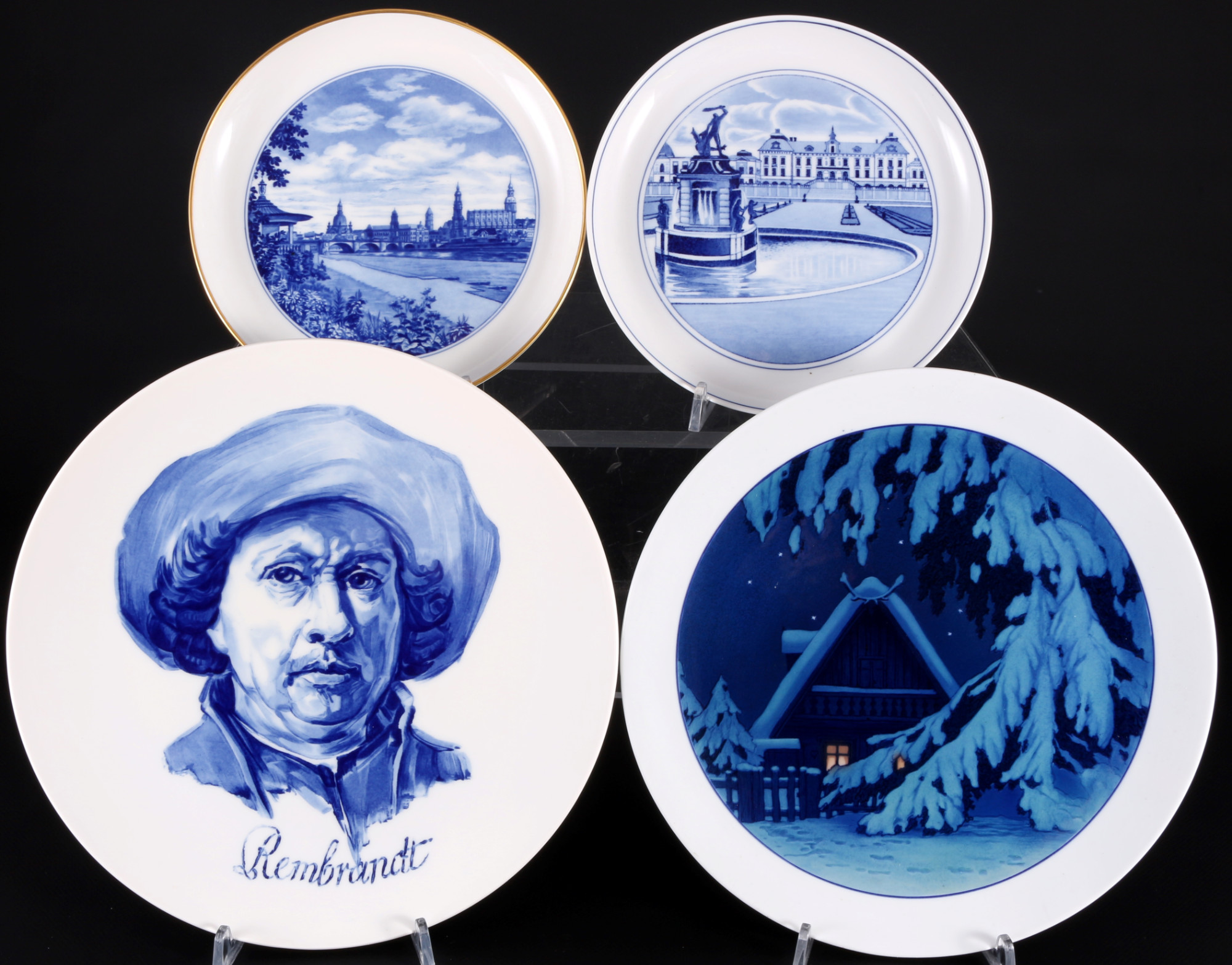 Meissen 4 motif plates 1.Wahl, various décors, Motivteller 1st choice,