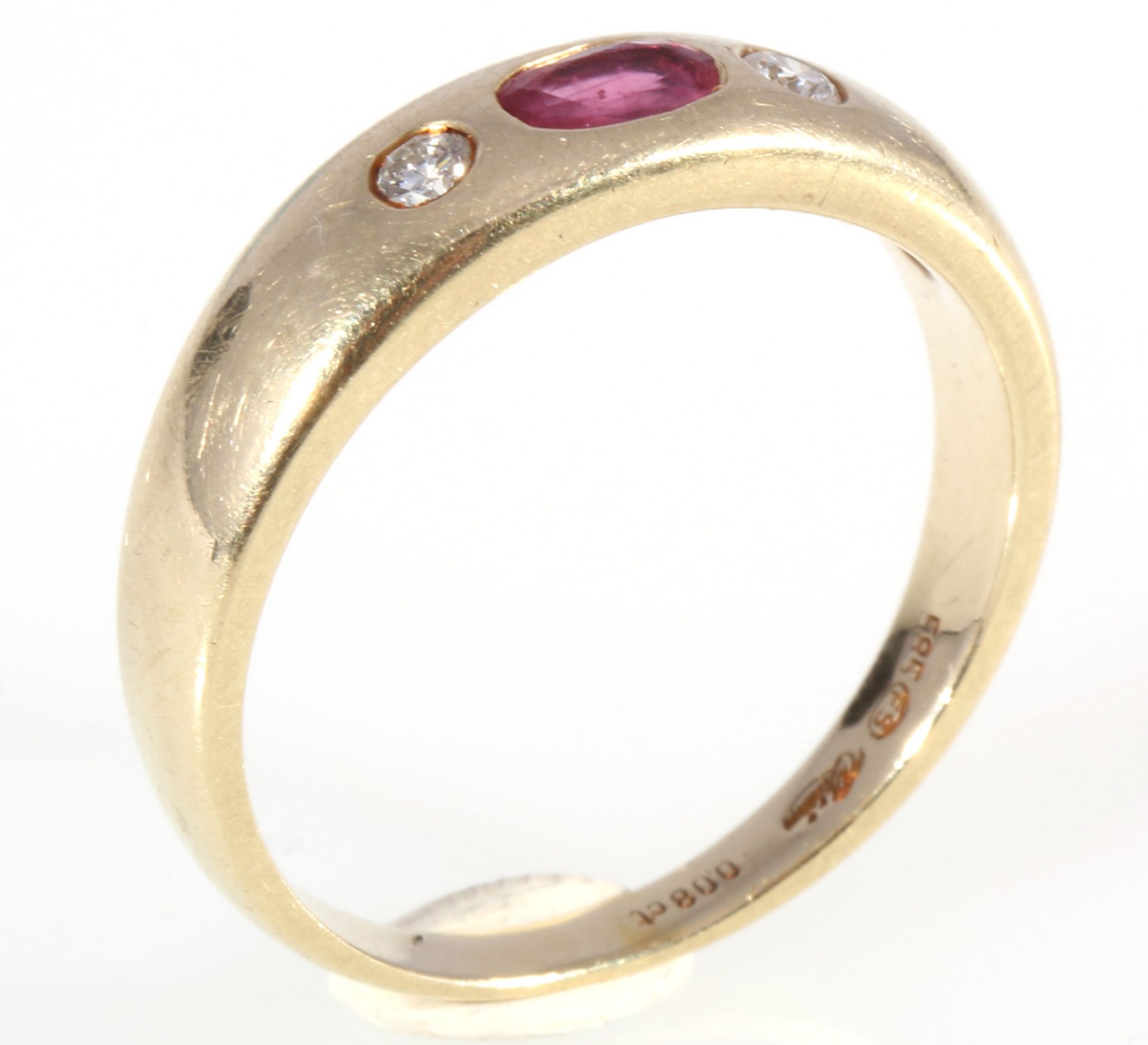 585 gold ring ruby ​​with 2 diamonds, 14K Gold Ring Rubin mit 2 Brillanten, - Image 2 of 4