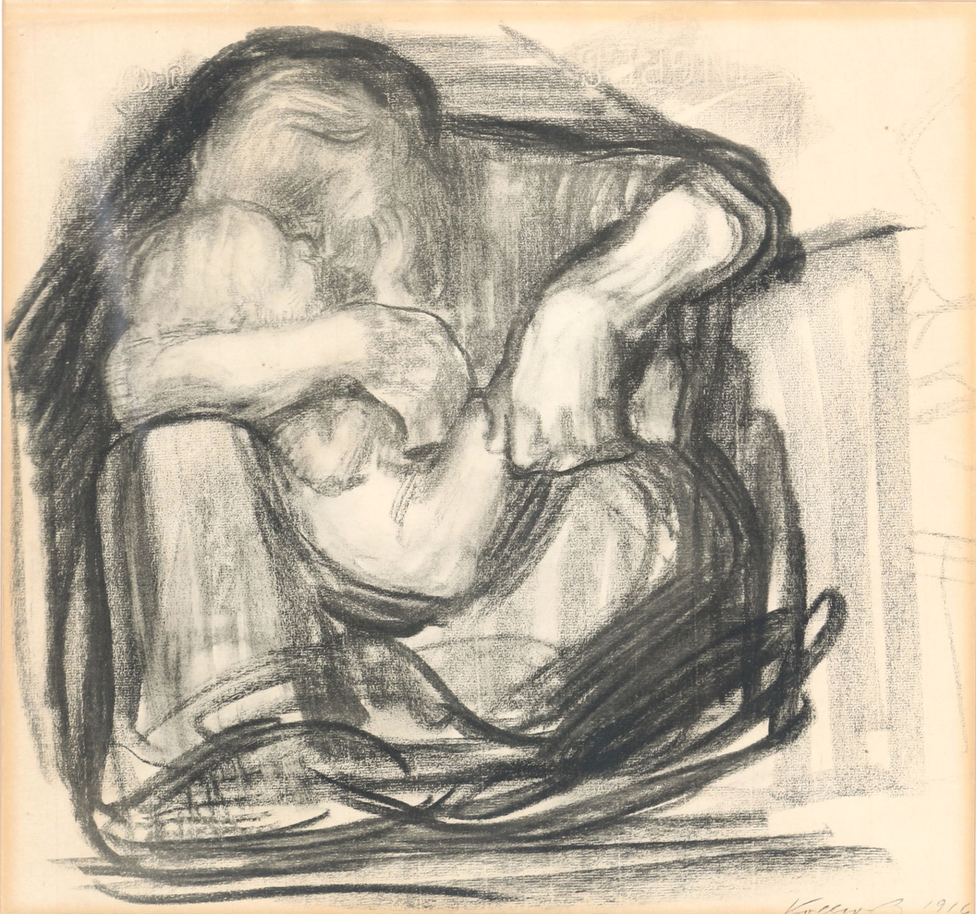 Käthe Kollwitz (1867-1945) crouching woman with child in her lap, kauernde Frau mit Kind im Schoß,