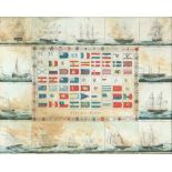 Marinemalerei 19. Jahrhundert, Flaggen Karte, marine painting 19th century flag map,