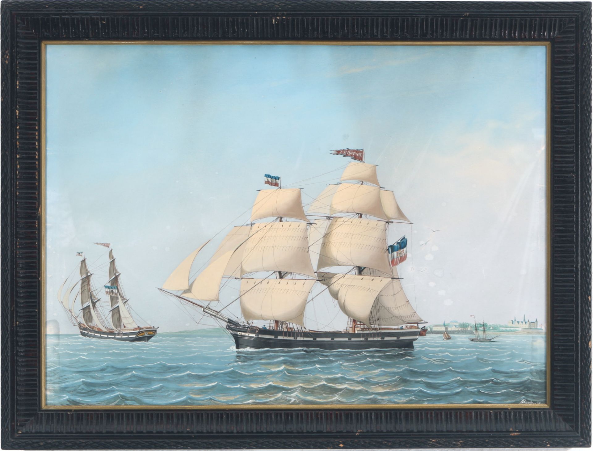 Unbekannter Marinemaler von 1859 niederländische Segelschiffe im Aufbruch, unknown marine painter du - Bild 2 aus 4