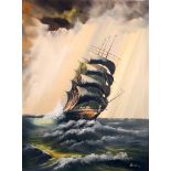 Carsten - Segelschiff auf stürmischer See, sailing ship on a stormy sea,