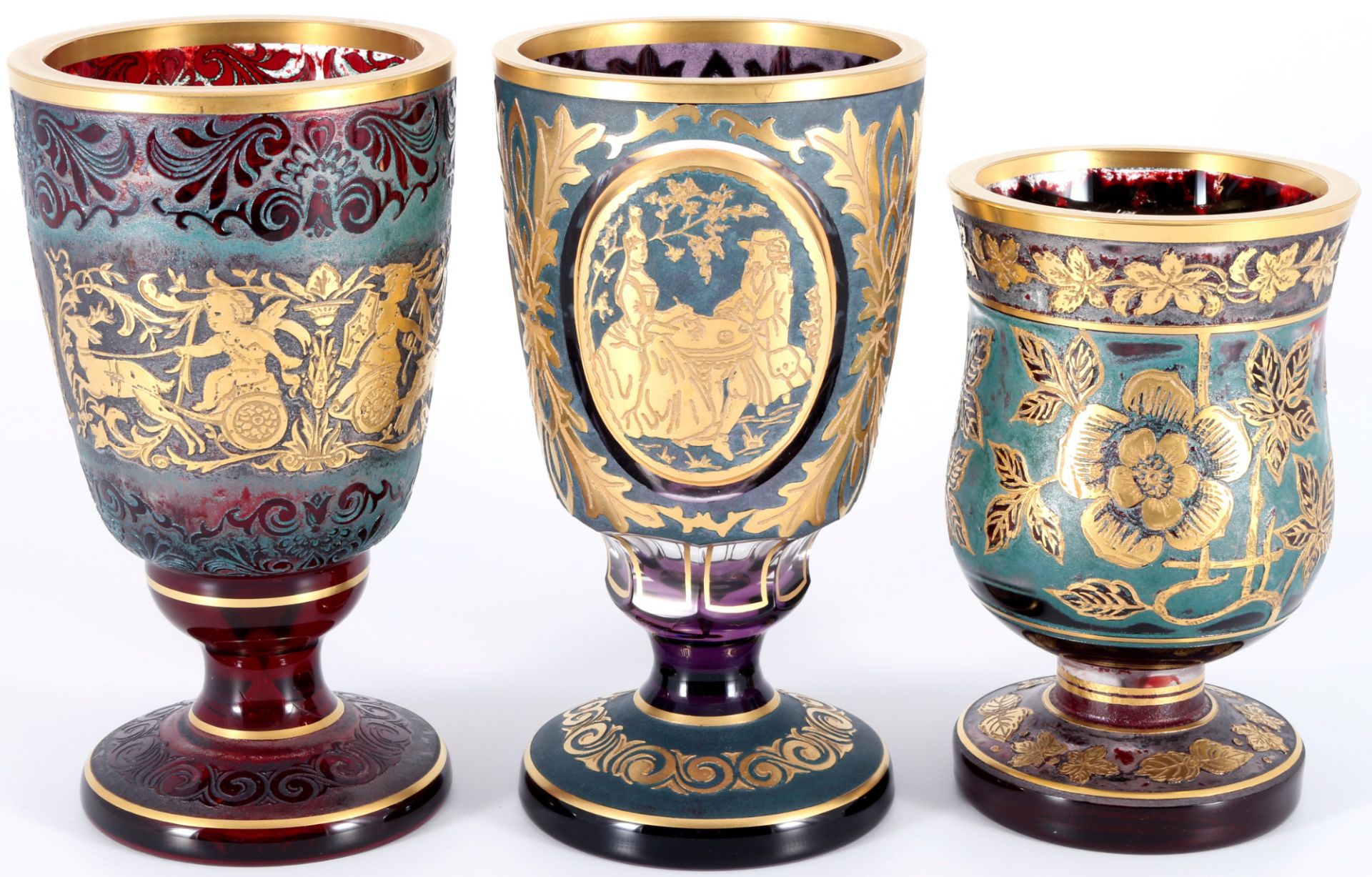 <br>3 pompous cups, probably Bohemia, Prunkpokale,
