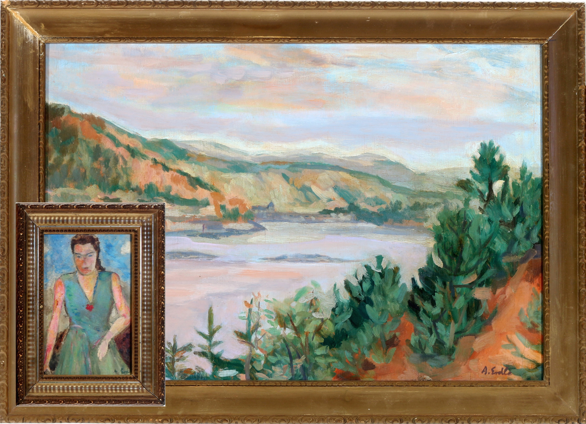 Arthur Erdle (1889-1961) seascape and portrait of a woman, Seelandschaft und Frauenportrait,