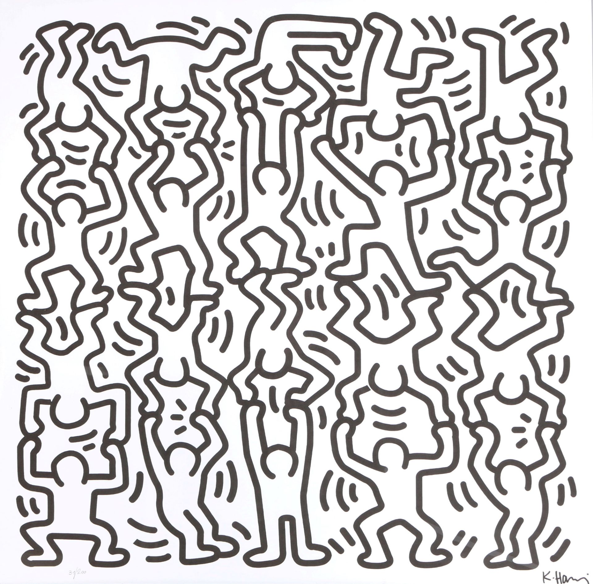 Keith Haring (1958-1990) figures in handstand black and white, Figuren im Handstand schwarz/weiß,