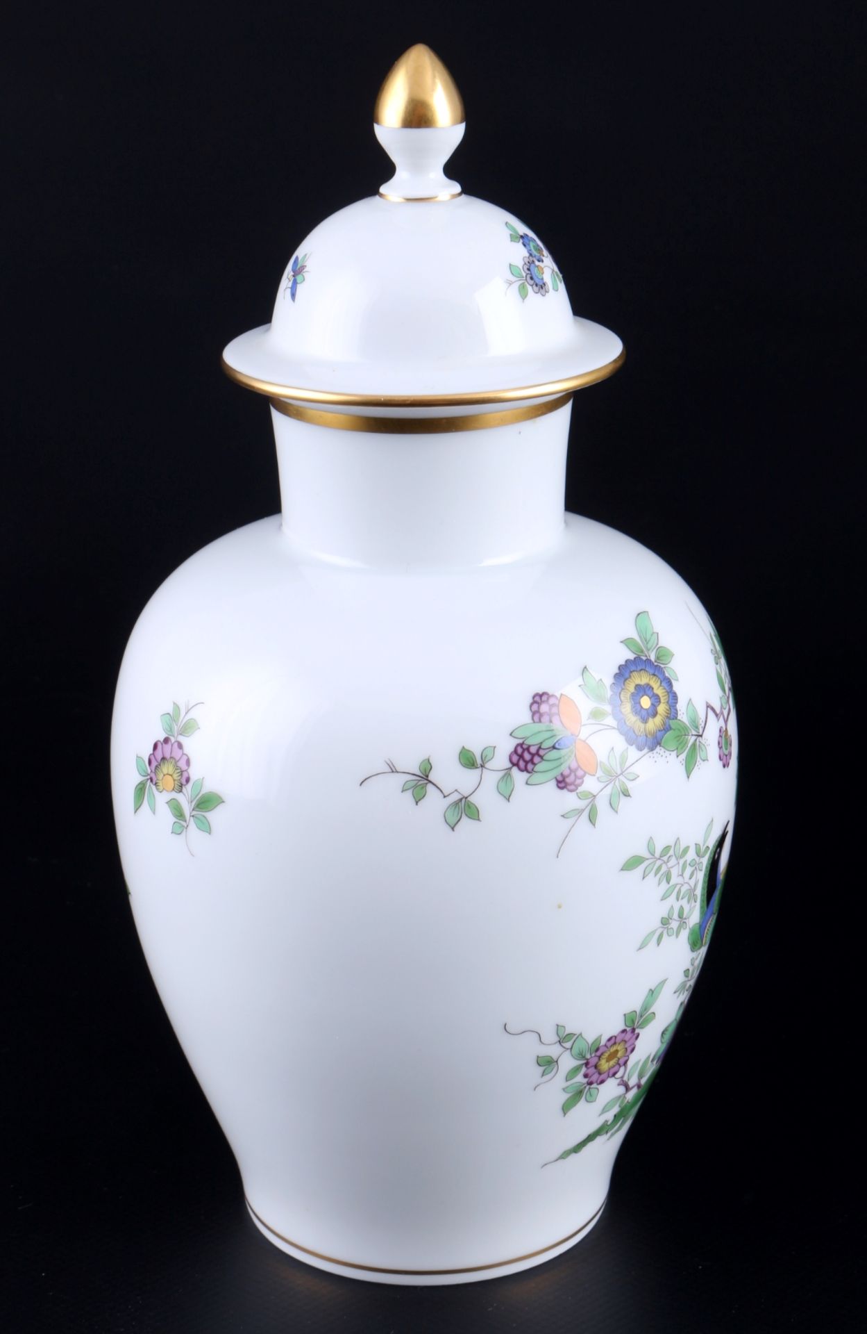 Meissen Indische Fels-, Blumen- und Vogelmalerei Deckelvase, lidded vase, - Bild 4 aus 5