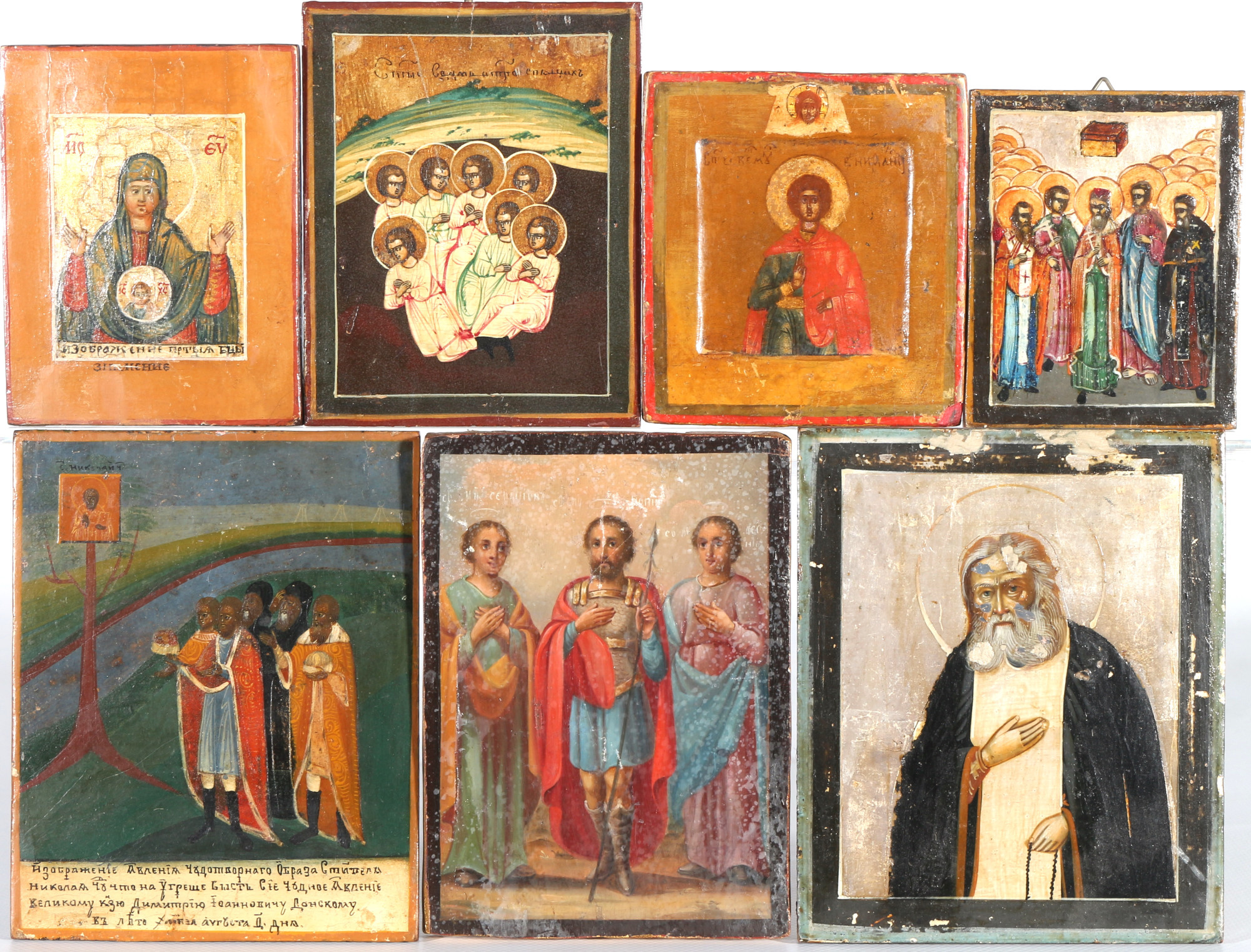 Russia 7 icons 19th century, diverse depictions, Russland Ikonen 19. Jahrhundert,