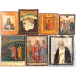 Russland 7 Ikonen 19. Jahrhundert, diverse Darstellungen, russian icons 19th century,