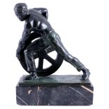 Ernst Seger (1868-1939) große Bronze Stahlarbeiter mit Maschinenrad, steel worker at machine wheel,