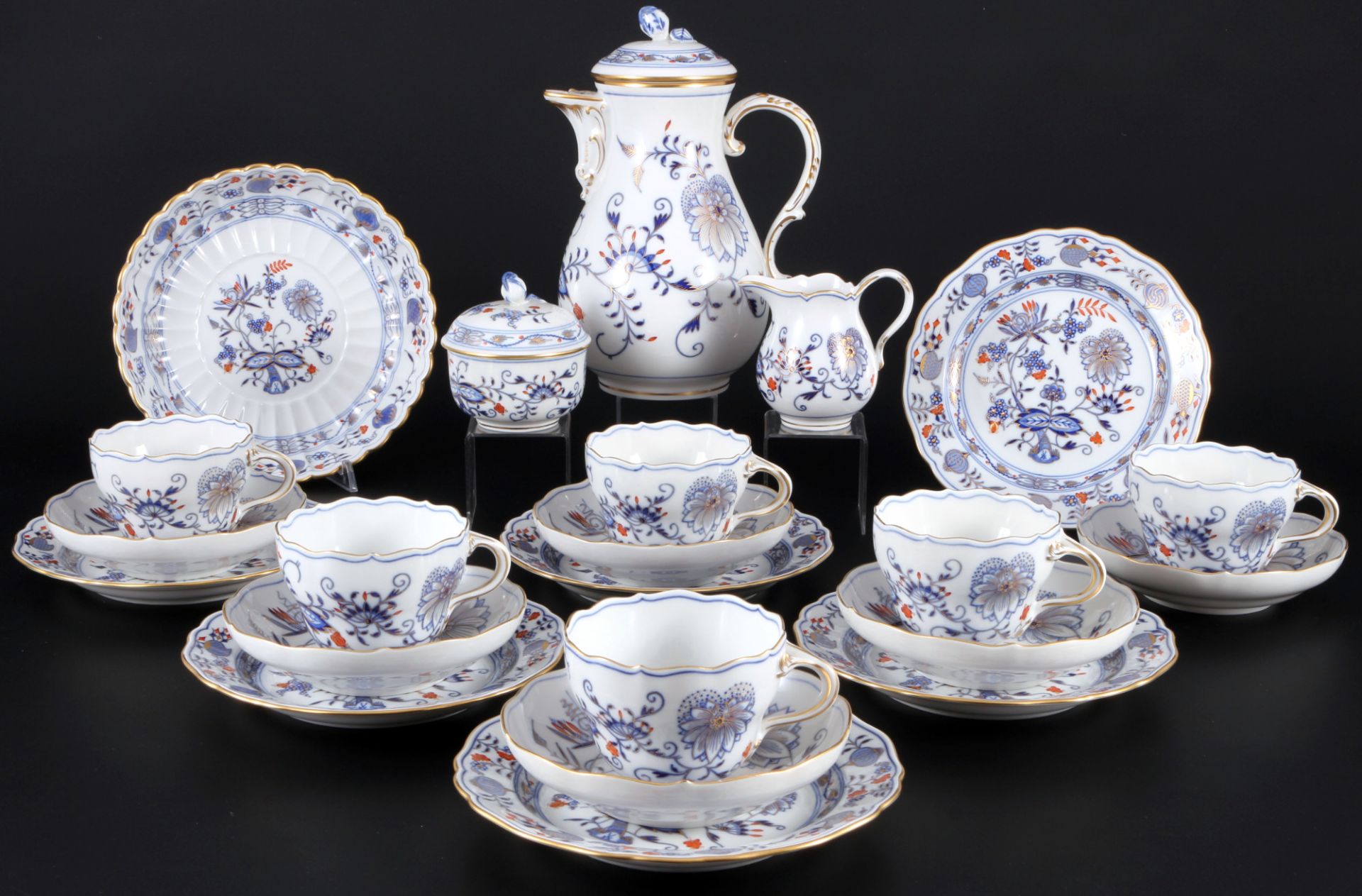 Meissen Zwiebelmuster Rot Gold Kaffeeservice für 6 Personen 1.Wahl, coffee service for 6 pers. 1st c