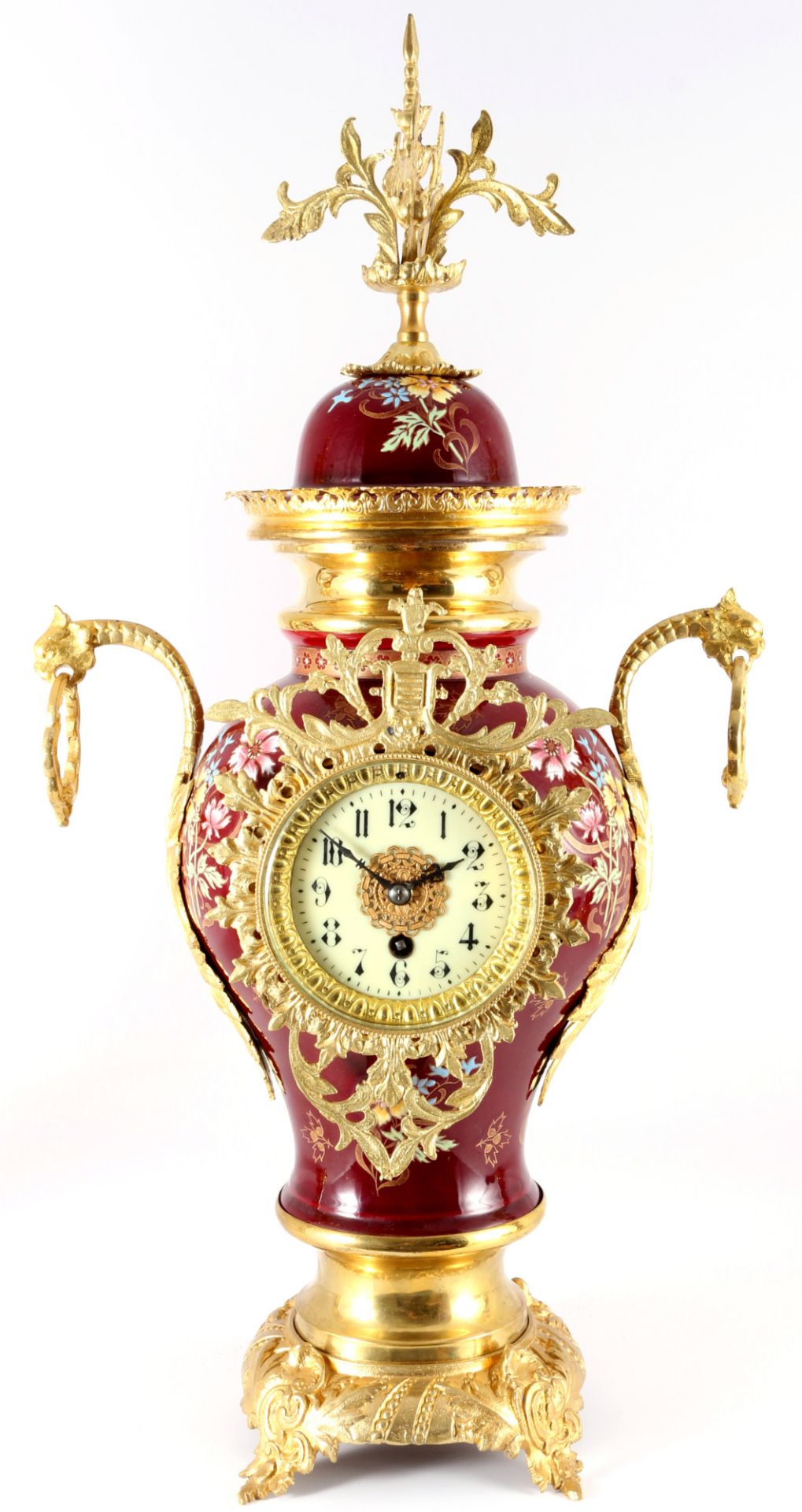 Große Porzellan Vasenuhr mit Kerzenständern Frankreich um 1900, porcelain french mantel clock set ca - Bild 2 aus 5