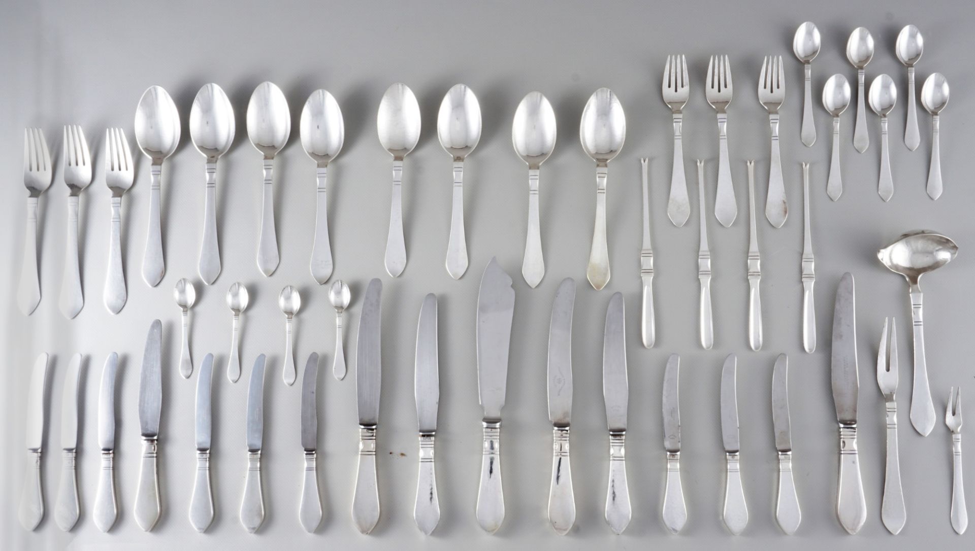 Georg Jensen Continental 925 sterling silver 47-piece cutlery lot, Silber Restbesteck,