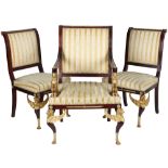 Russland 19. Jahrhundert Fauteuil mit 2 Beistellstühlen, Russia armchair with 2 side chairs 19th cen