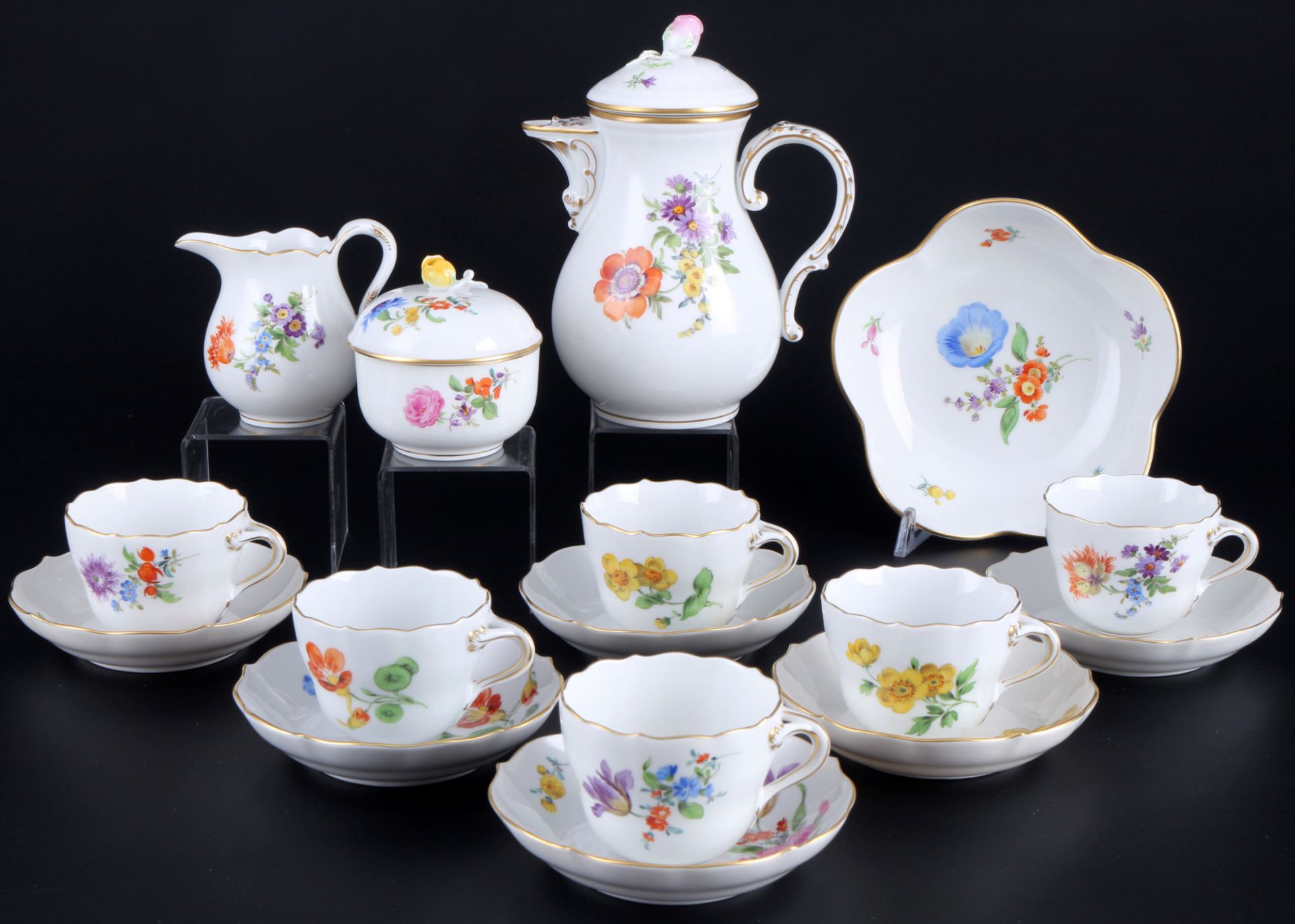 Meissen Blume Mokkaset für 6 Personen, mocha coffee set for 6 pers.,